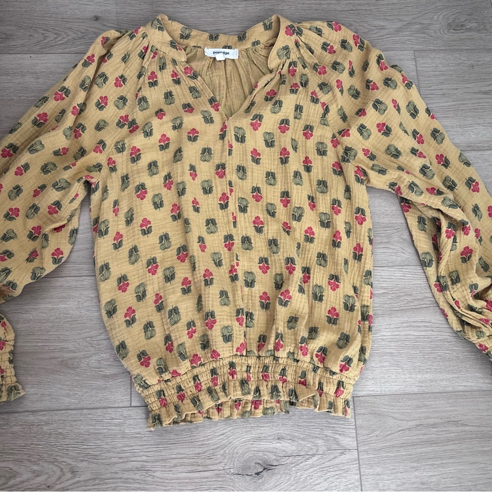 poppy + posh Mustard Floral Peasant Blouse